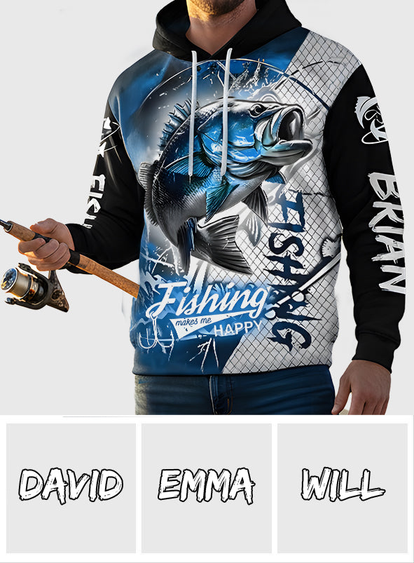 La pêche me rend heureux - T-shirt personnalisé sur le thème de la pêche