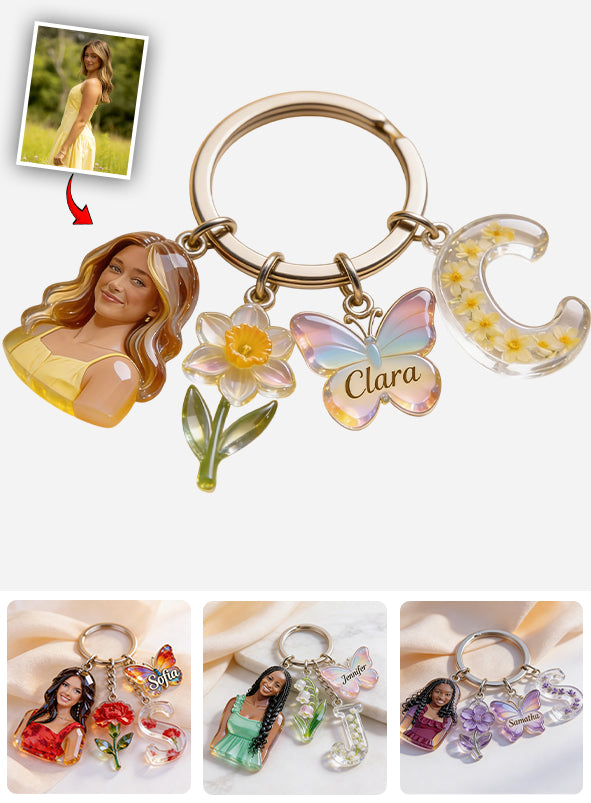 Love Yourself - Personalized Birth Month Flower Keychain With Charms