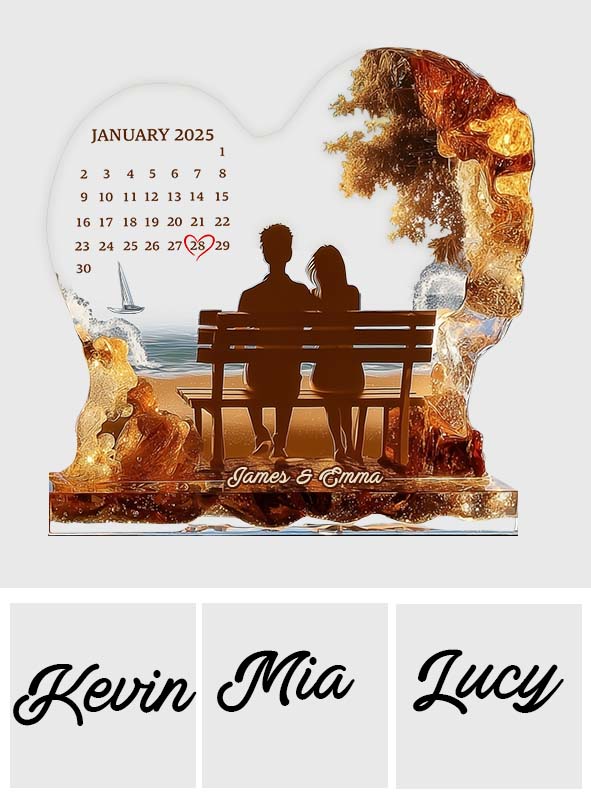Anniversary Gift Custom Calendar - Personalized Couple Custom Shaped Acrylic Plaque