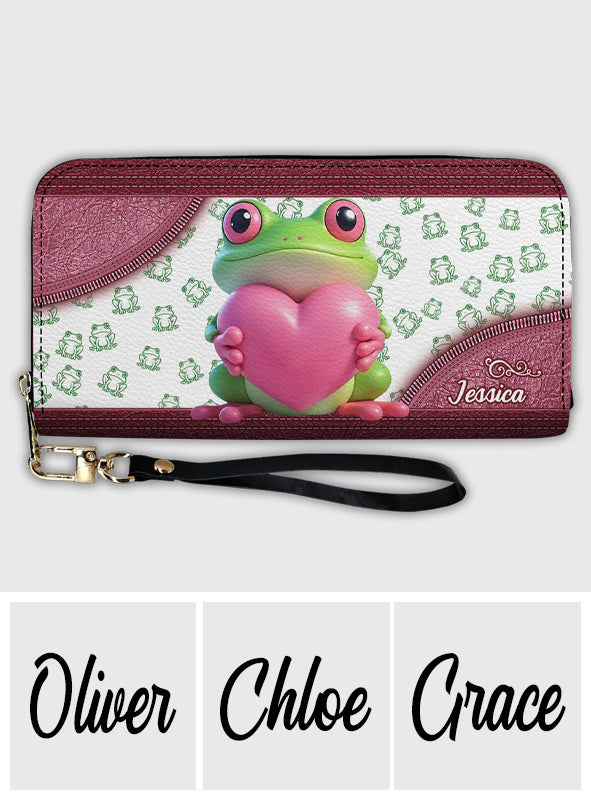 Love Frog - Portefeuille long en cuir personnalisé en forme de grenouille