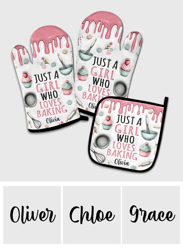 Just A Girl Who Loves Baking - Personalized Baking Oven Mitts & Pot Holder Set