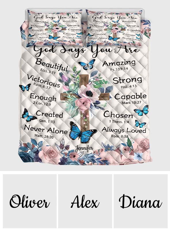 God Says You Are - Personalized Christian Quilt Set