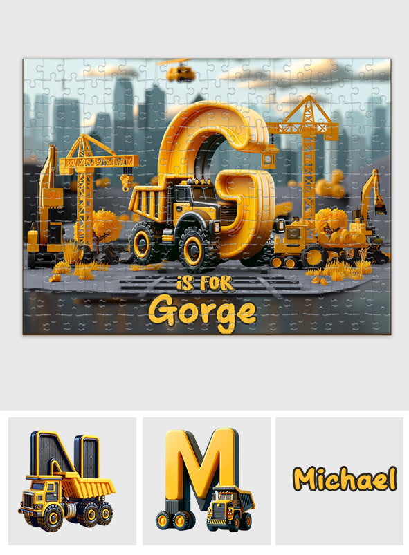Construction Vehicles Letters - Personalized Kid Jigsaw Puzzle