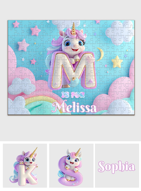 Cute Unicorn Letter - Personalized Kid Jigsaw Puzzle