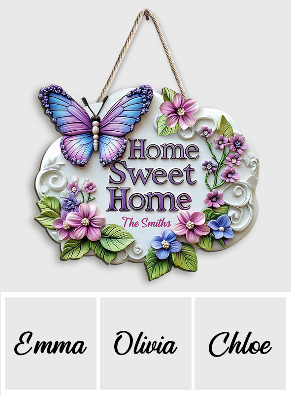 Home Sweet Home - Personalized Butterfly Custom Shaped Wood Sign