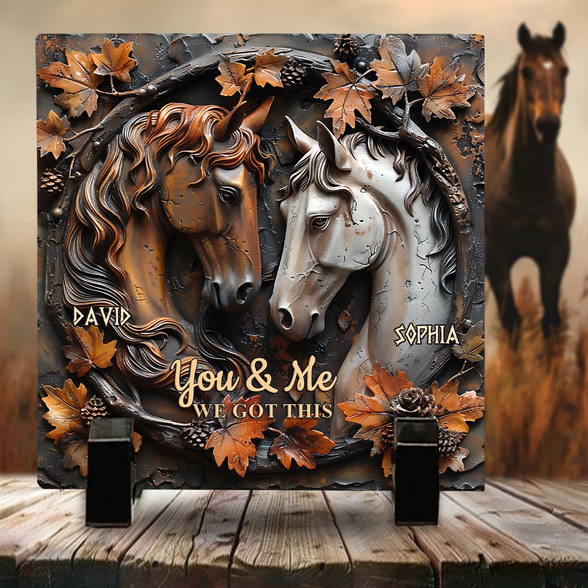 It's You & Me - Personalized Horse Square Shaped Stone
