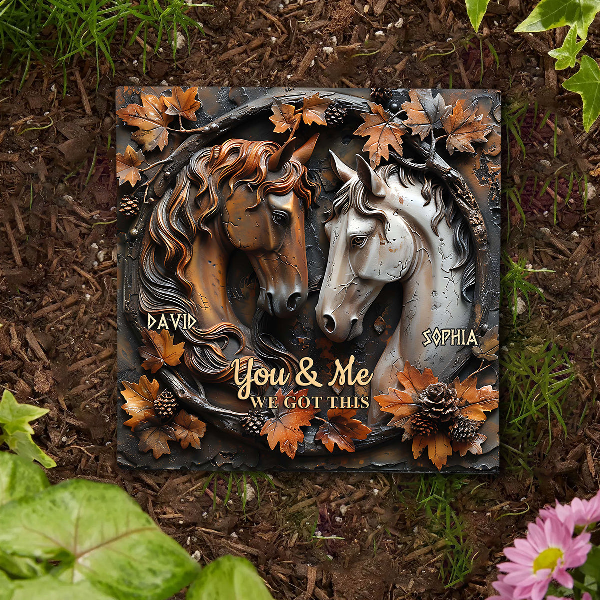 It's You & Me - Personalized Horse Square Shaped Stone