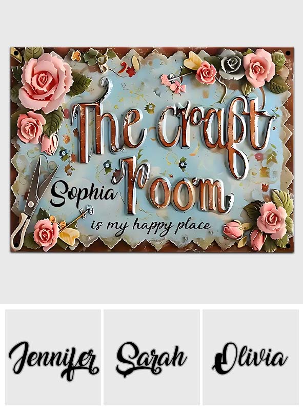 Craft Room Is My Happy Place - Personalized Sewing Rectangle Metal Sign