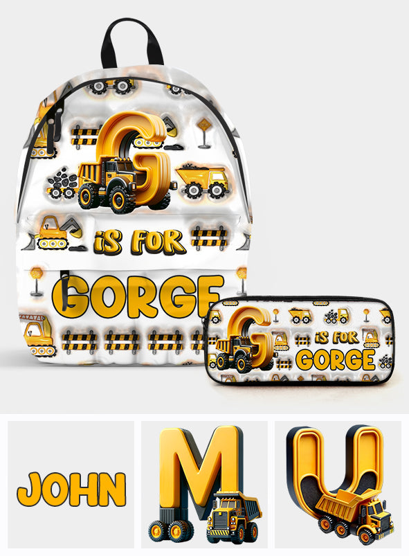 Construction Vehicle Letters - Personalized Kid Backpack & Pencil Case