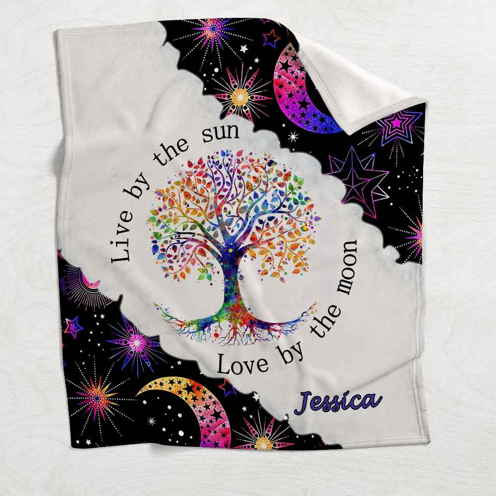 Live By The Sun Love By The Moon - Personalized Hippie Blanket