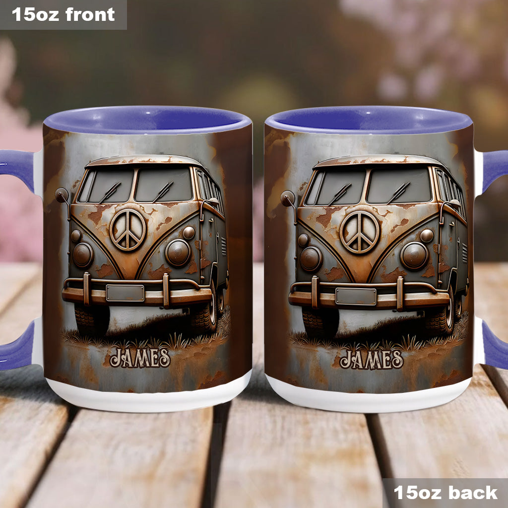 Vintage Camper Van Peace Symbol - Personalized Hippie Accent Mug