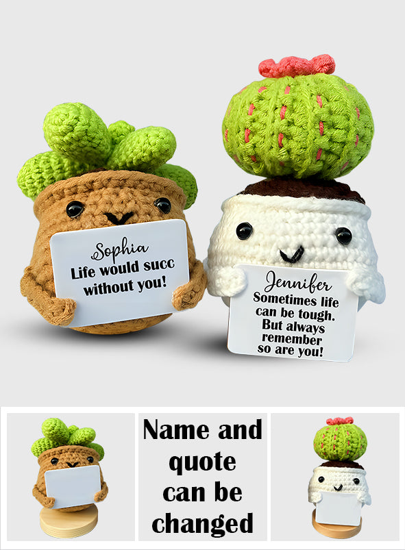 Cactus au crochet avec citation positive - Figurine de cactus personnalisée tricotée à la main