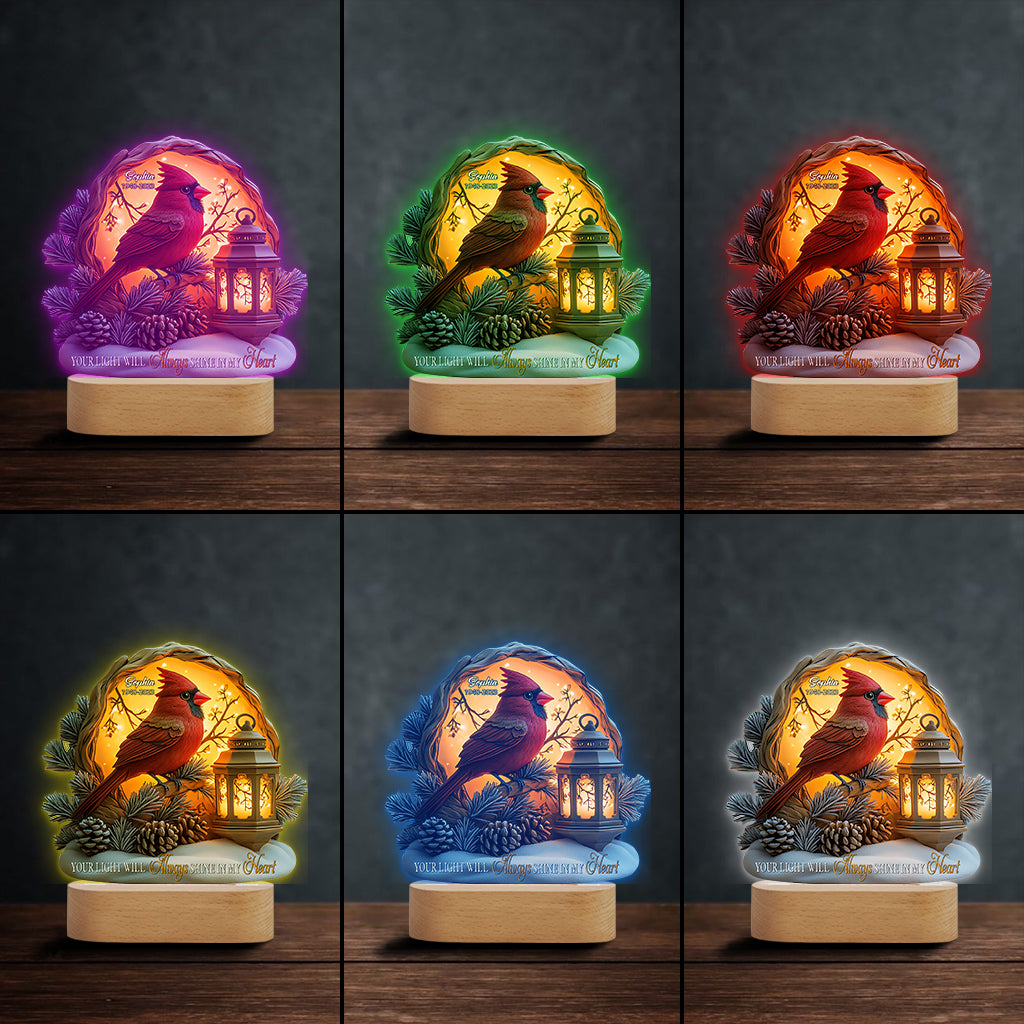 Your Light Will Always Shine In My Heart - Personalized Memorial Shaped Plaque Light Base