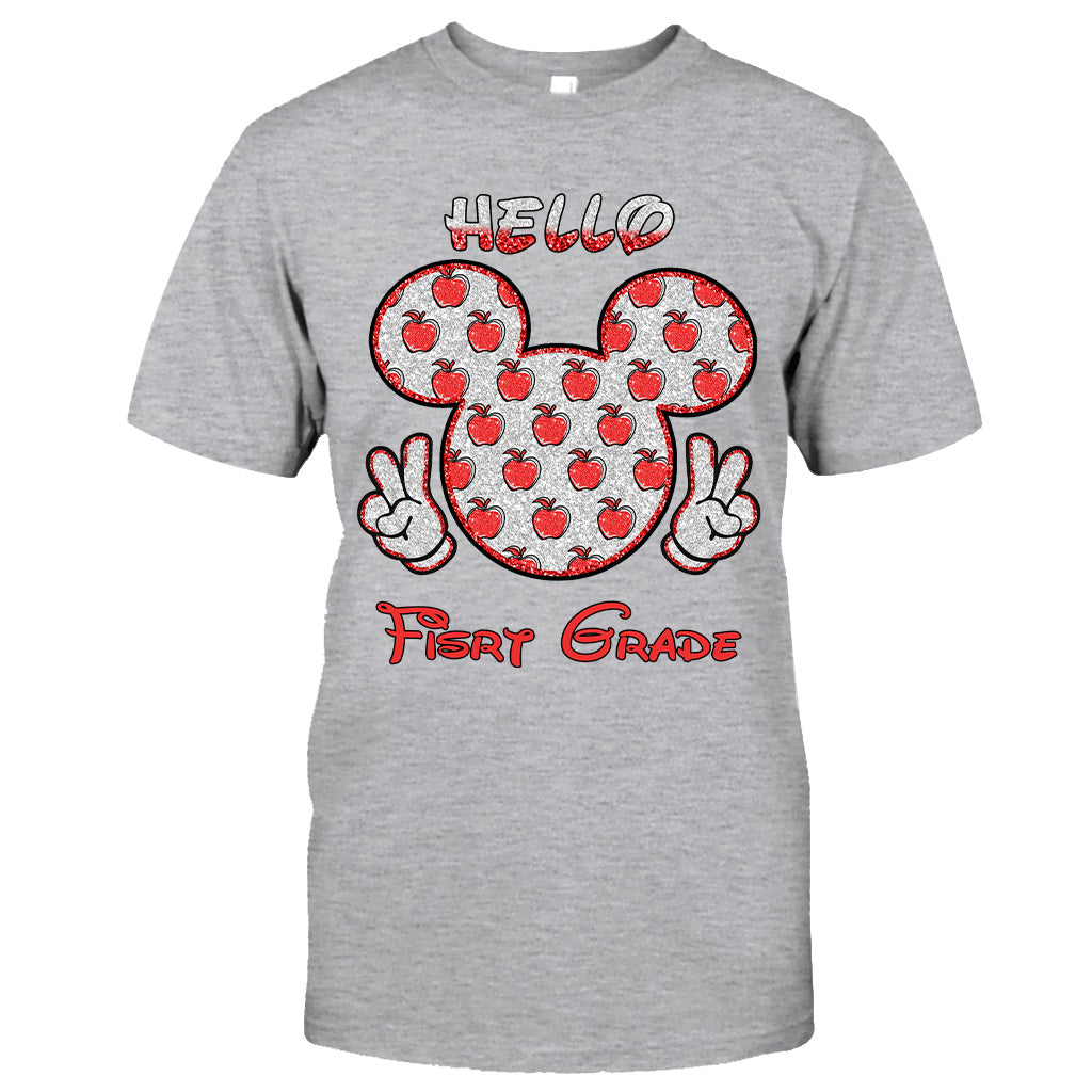 Hallo Schule – Personalisiertes Lehrer-T-Shirt und Hoodie mit Glitzer-Imitat-Druck