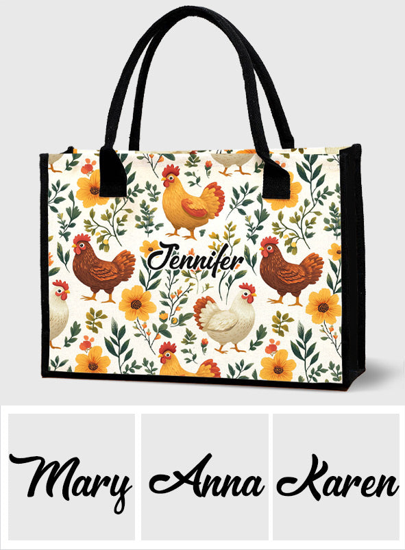 Cute Floral Chickens - Personalized Chicken Canvas Tote Bag