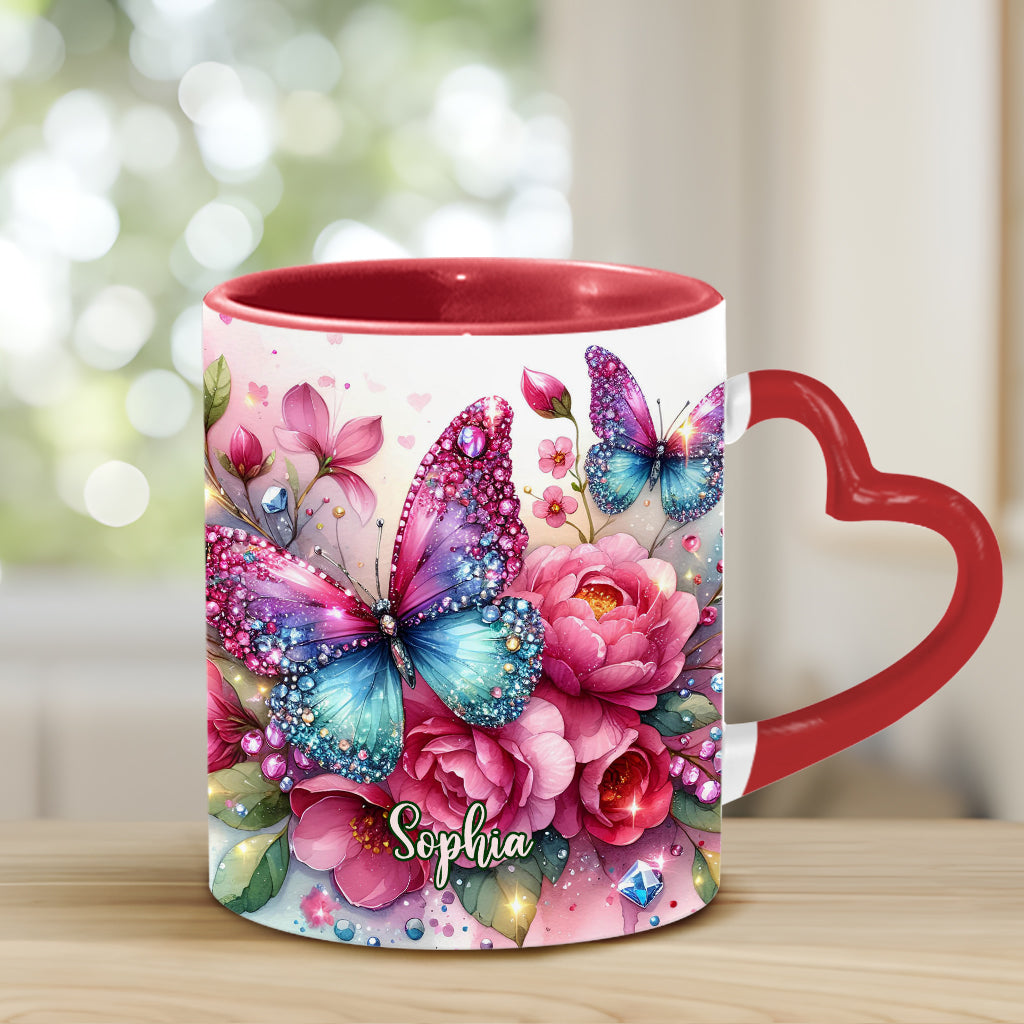 Sparkle Butterfly - Personalized Butterfly Heart Handle Mug