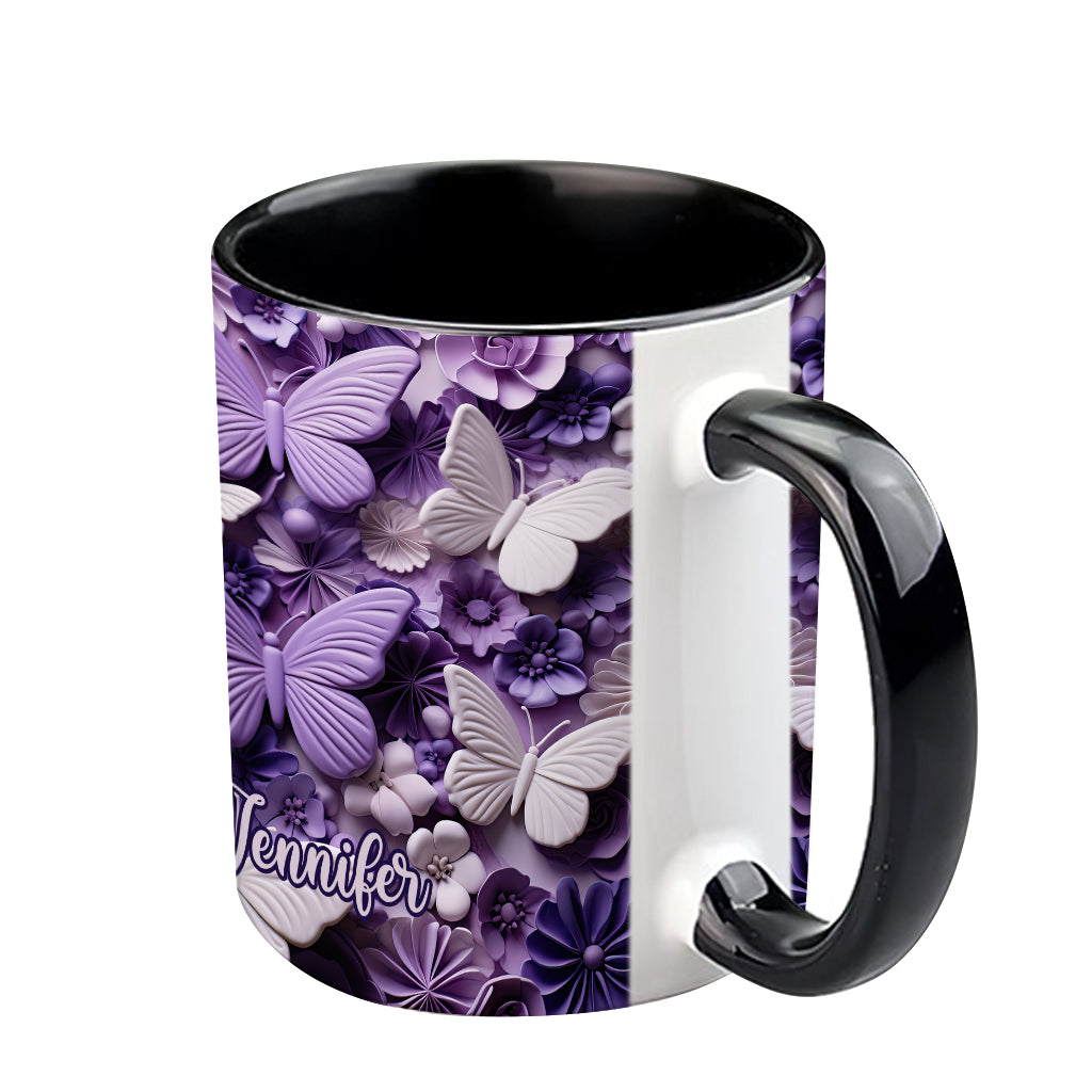 Purple Butterflies - Personalized Butterfly Accent Mug