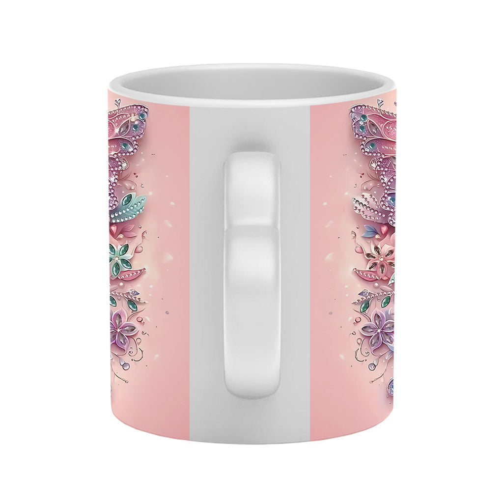 Butterfly & Flower - Personalized Butterfly Heart Handle Mug