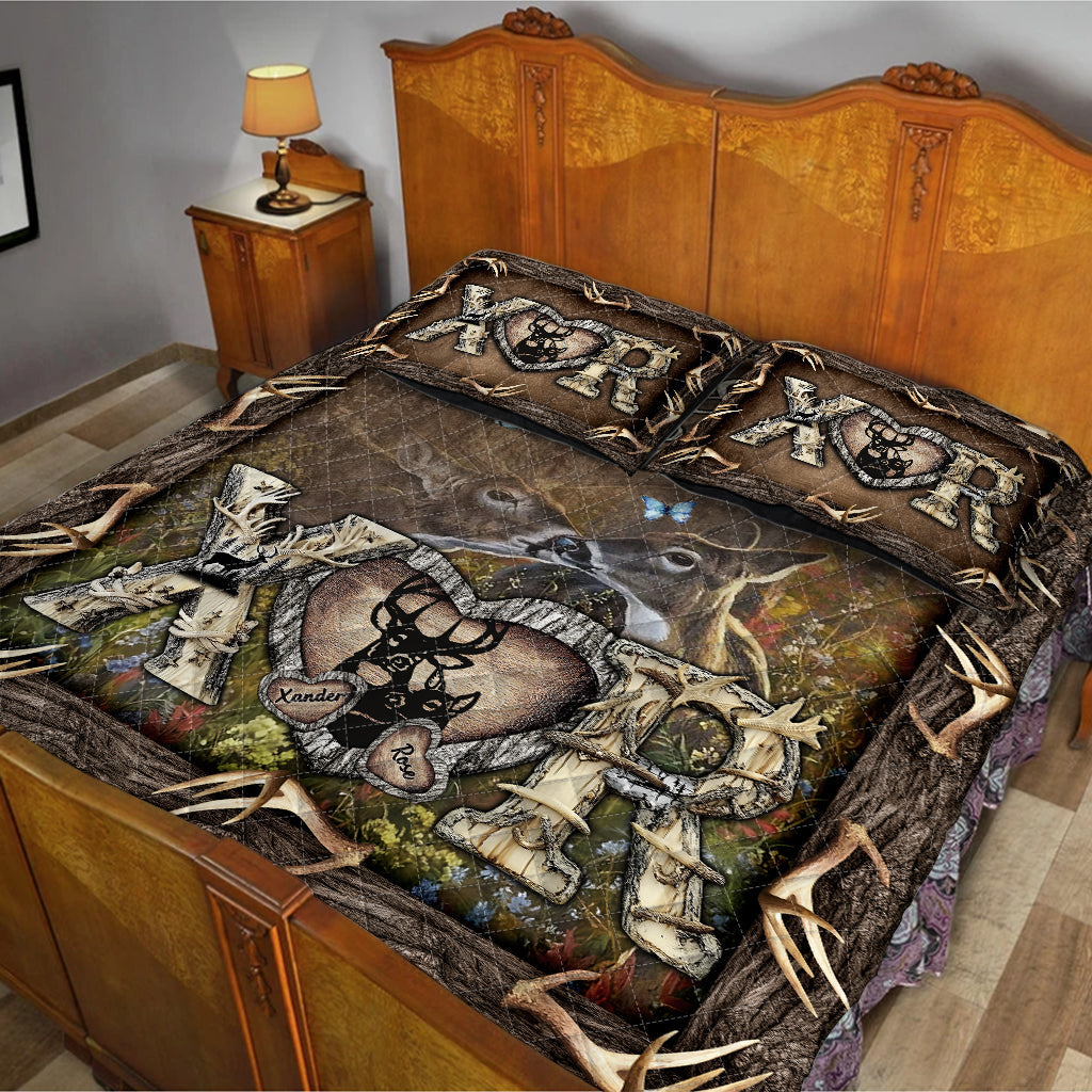 Her Buck His Doe - Personalized Hunting Quilt Set