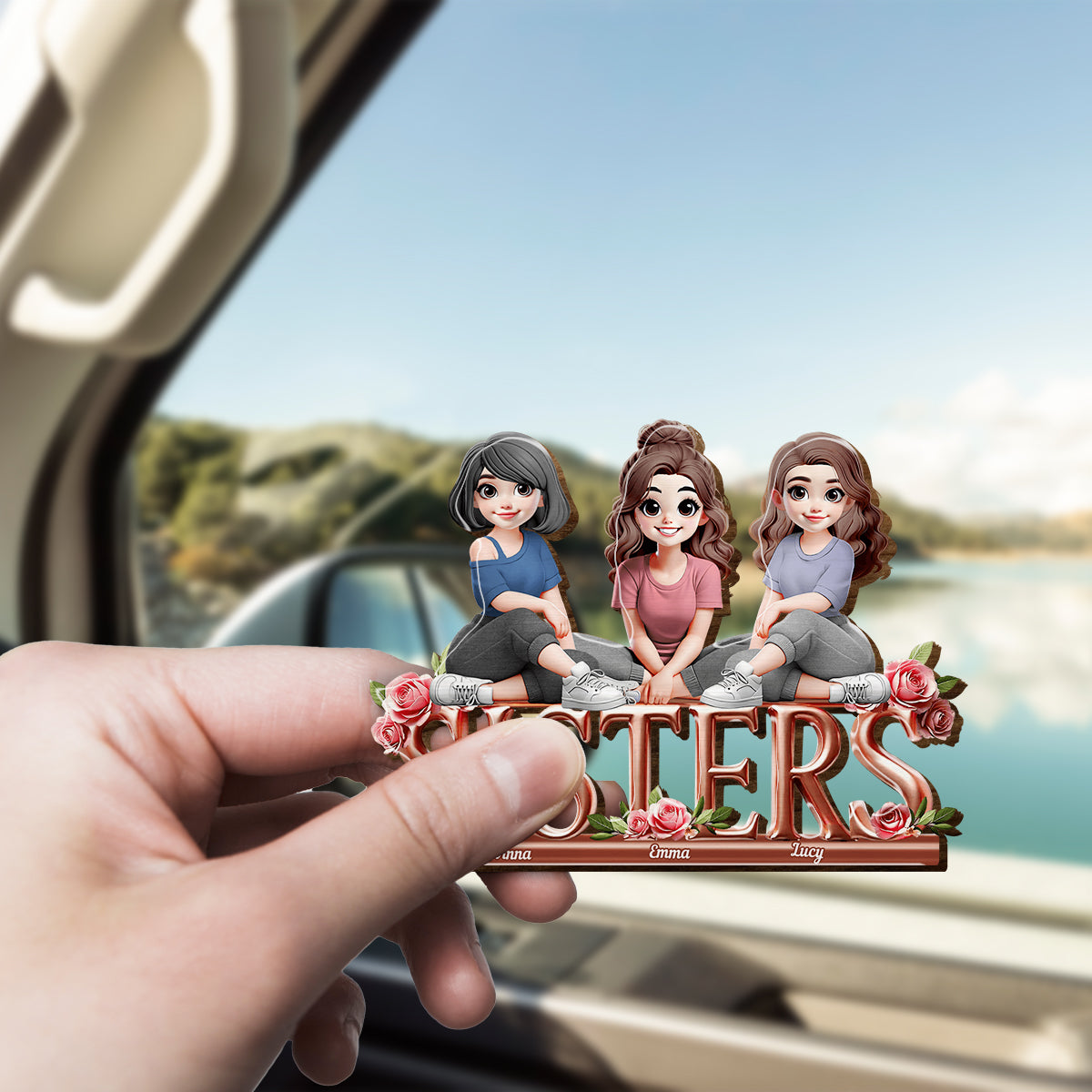 Sisters - Personalized Bestie Shaped Car Visor Clip