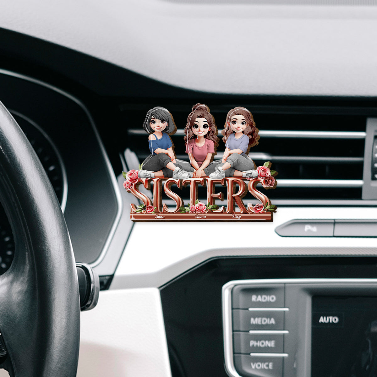 Sisters - Personalized Bestie Shaped Car Visor Clip