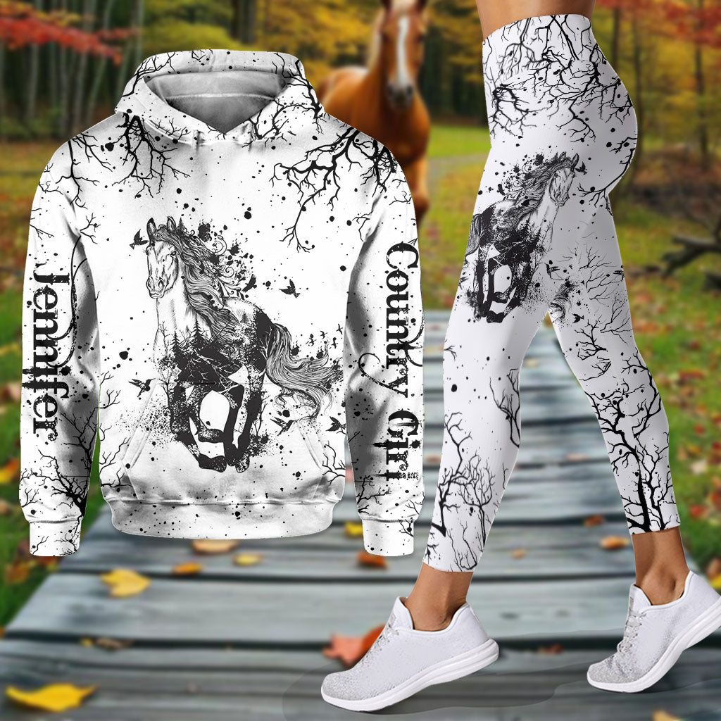 Beautiful Horse Black White - Personalized Horse Hoodie and Leggings