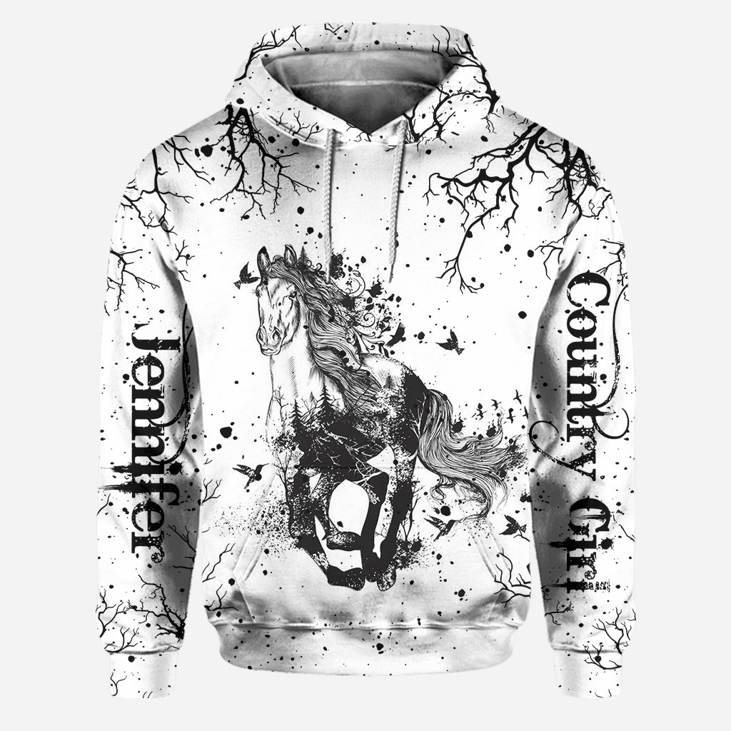 Beautiful Horse Black White - Personalized Horse Hoodie and Leggings