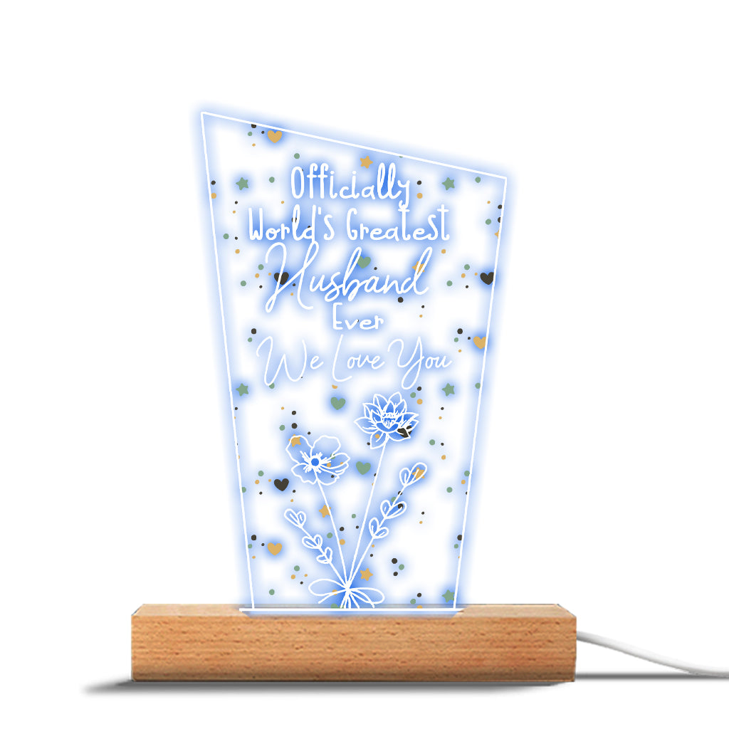 Officially World's Greatest Mom Ever - Gift for mom, grandpa, husband, wife, grandma, dad - Personalized Shaped Plaque Light Base