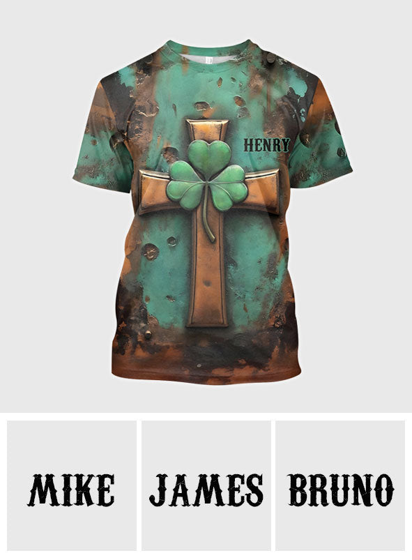 Vintage Irisches Kreuz - Personalisiertes Allover-Shirt zum St. Patrick's Day