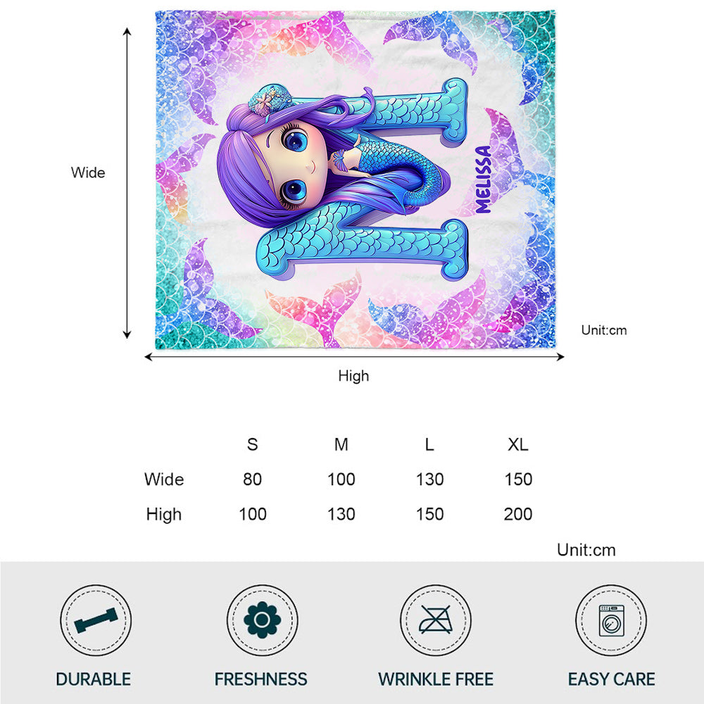 Adorable Mermaid Letter - Personalized Kid Blanket