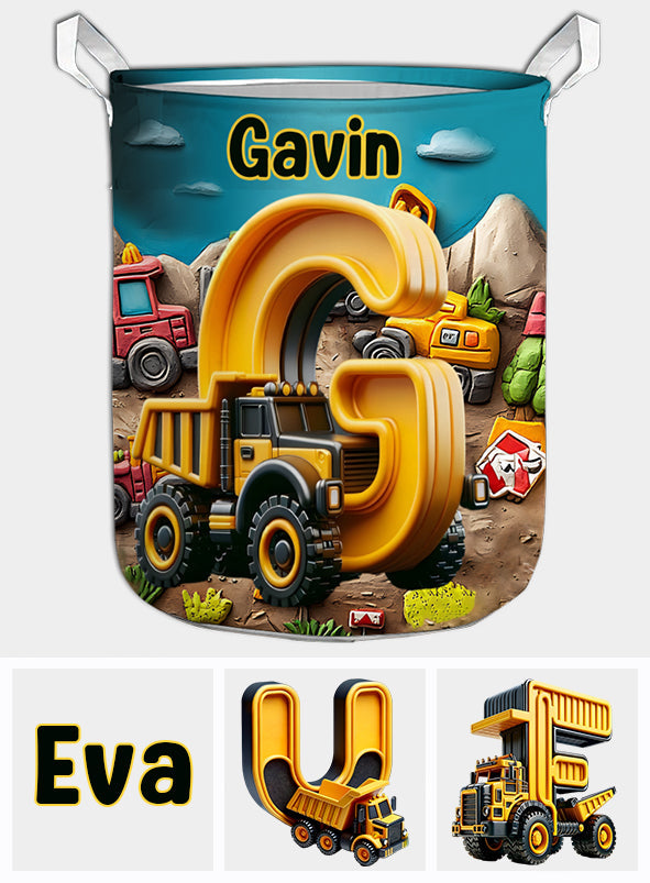 Construction Vehicles Letter - Personalized Kid Storage Basket