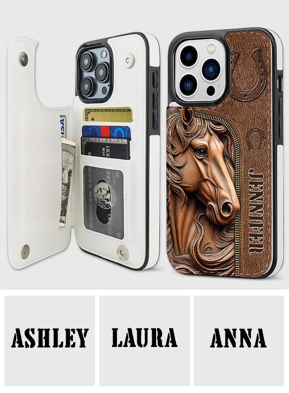 Easily Distracted By Horses - Personalized Horse Foldable Wallet Phone Case
