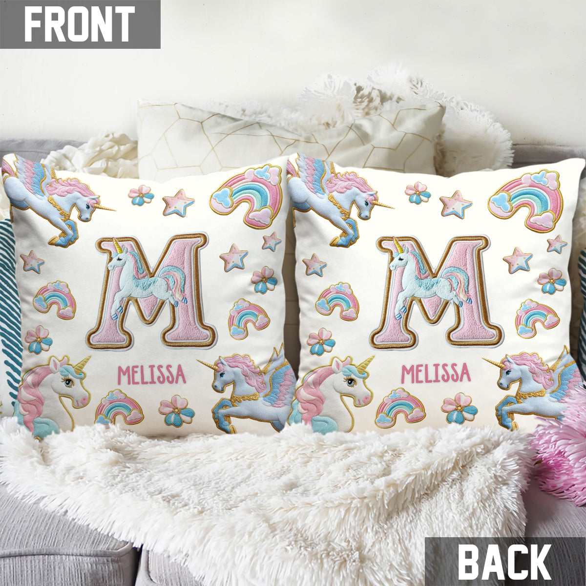 Beautiful Unicorn Alphabet - Personalized Kid Throw Pillow