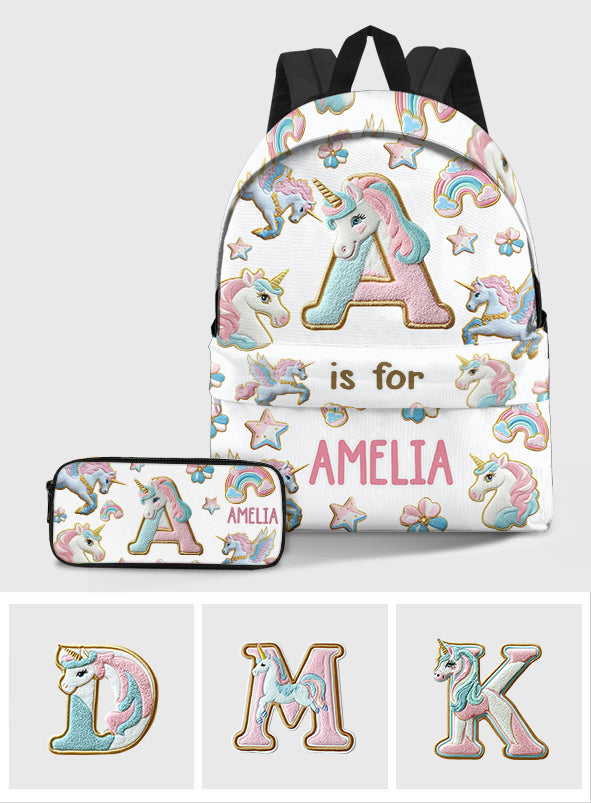 Beautiful Unicorn Alphabet - Personalized Kid Backpack & Pencil Case