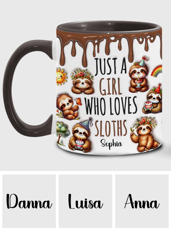 Einfach ein Mädchen, das Faultiere liebt – personalisierte Tasse mit Faultier-Motiv