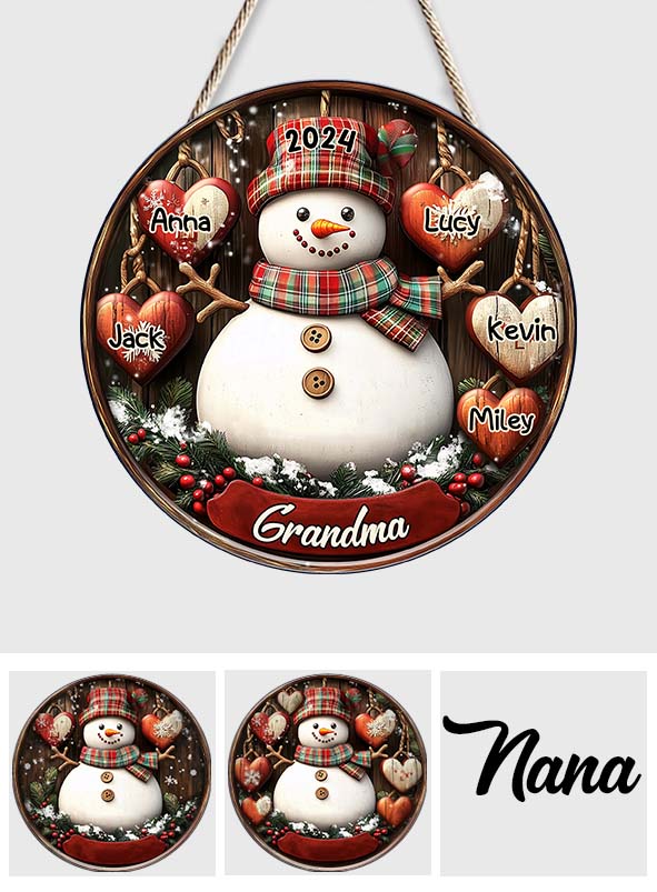 Snowman Grandma - Personalized Grandma Round Wood Sign