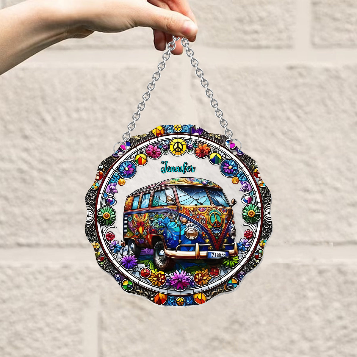 Cool Caravan - Personalized Hippie Window Hanging Suncatcher Ornament