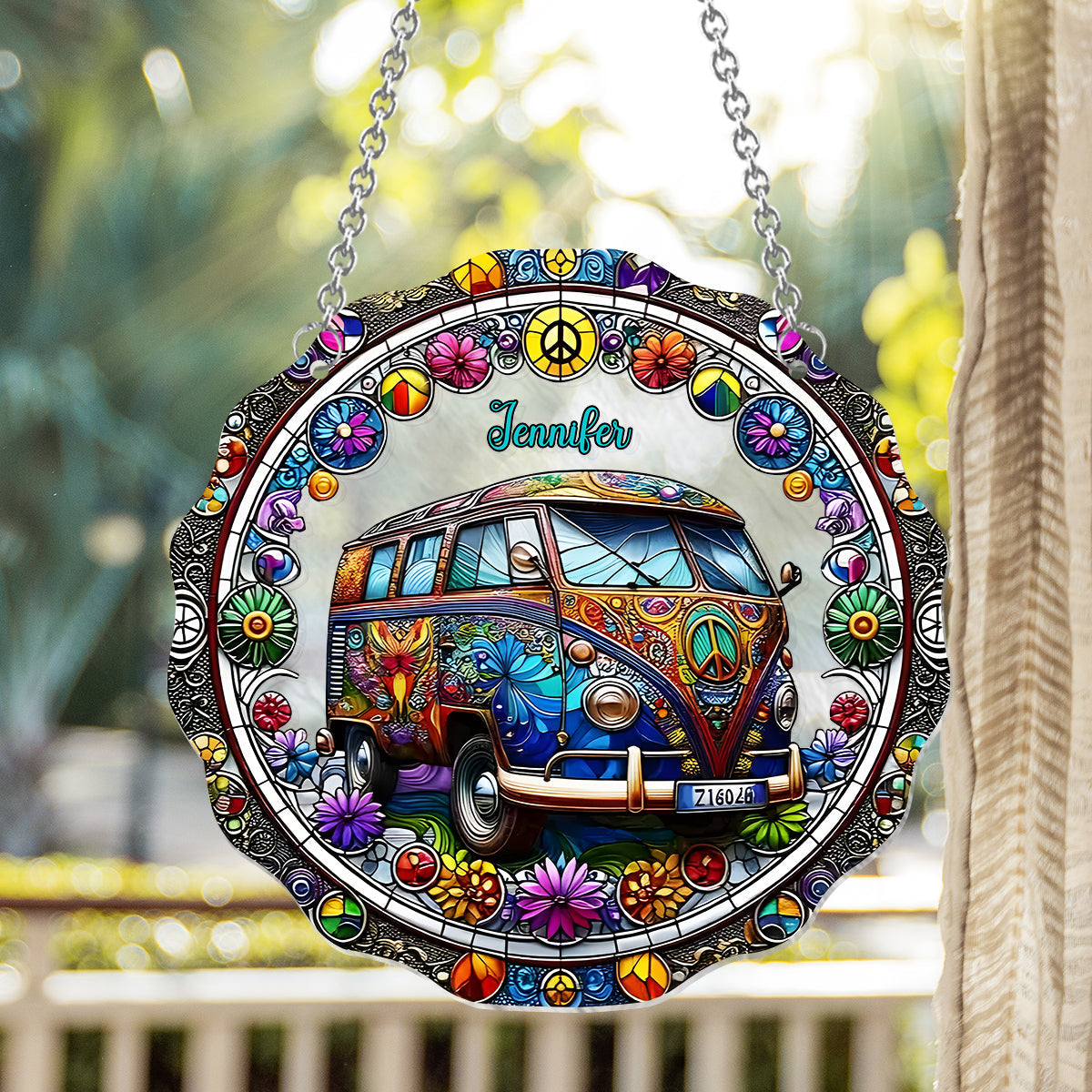 Cool Caravan - Personalized Hippie Window Hanging Suncatcher Ornament