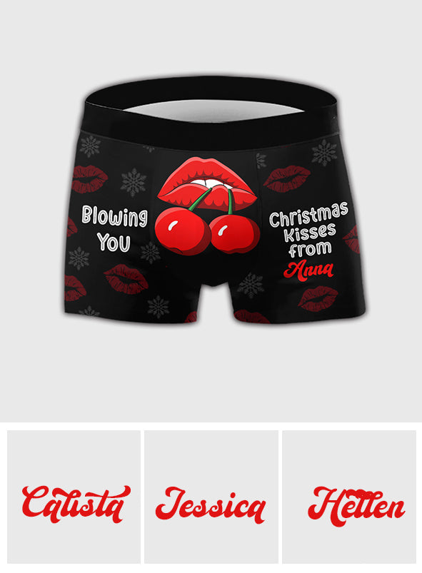 Blowing You Christmas Kisses - Personalized Couple Men’s Boxer Briefs