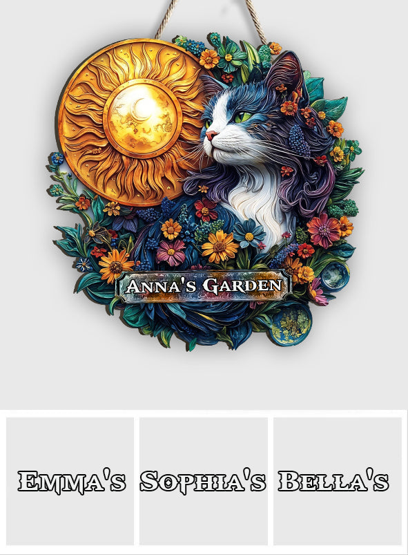 Floral Cat - Personalized Gardening Custom Shaped Wood Sign