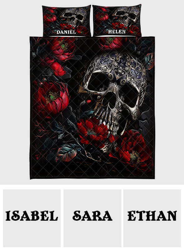 Skull And Roses - Personalized Skull Quilt Set