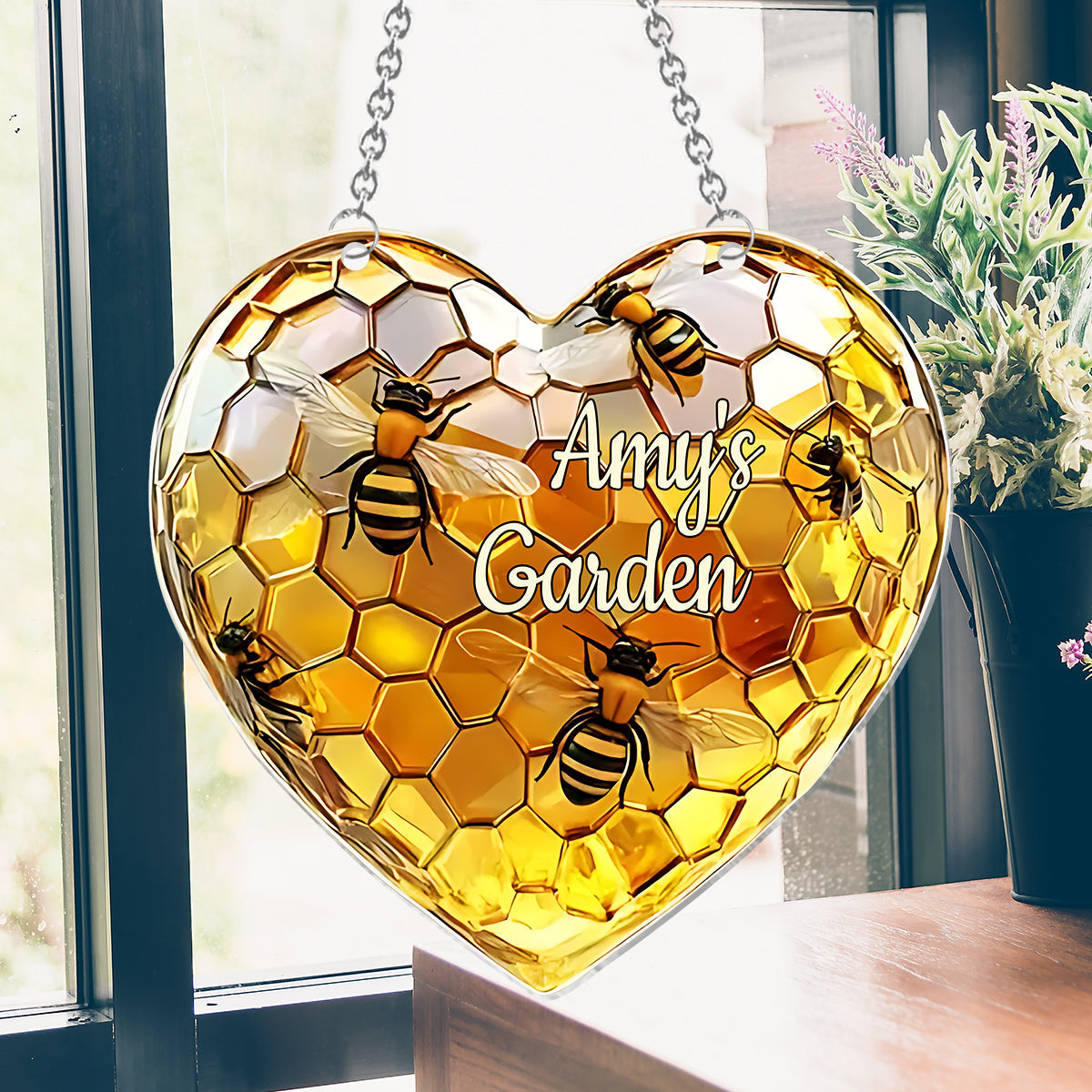 Sweetheart Hive - Personalized Gardening Window Hanging Suncatcher Ornament