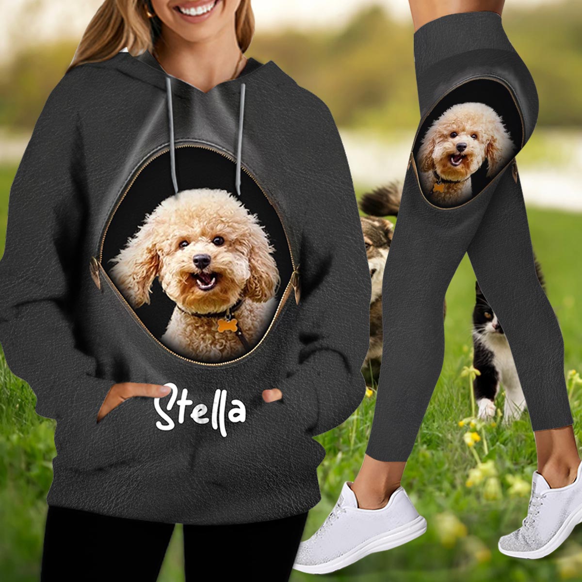 Peeking Pet Custom Photo And Name - Personalized Dog Hoodie and Leggings