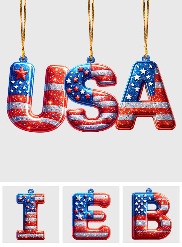 Any Letter America Flag - Personalized Family Ornament