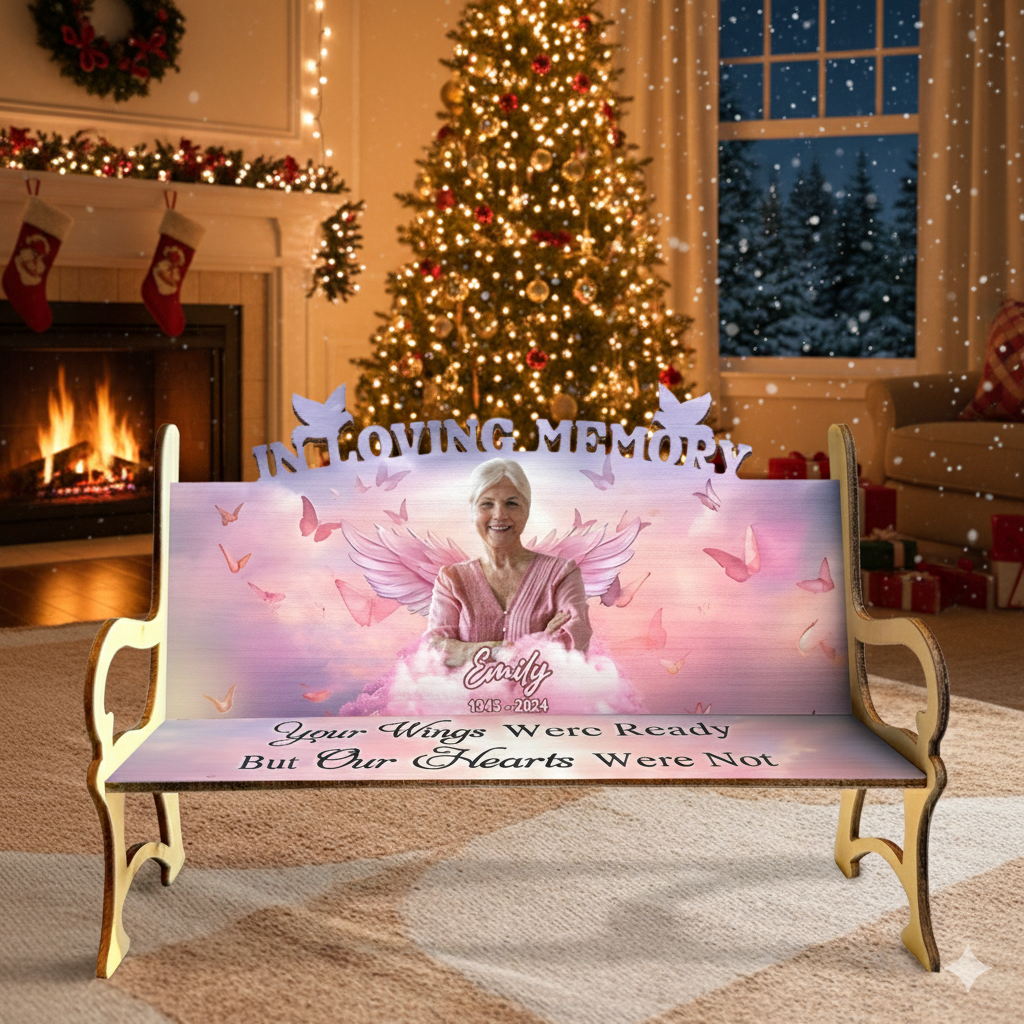 Christmas In Loving Memory Personalized Wooden Bench - A Memorial Gift to Honor Loved Ones