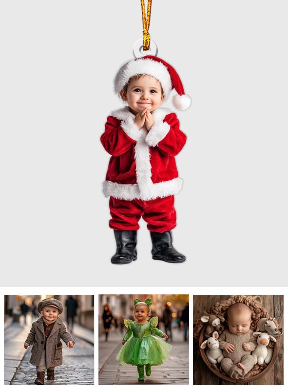 Any Photo Ornament Gift For Grandkids - Personalized Kid Custom Shaped Ornament