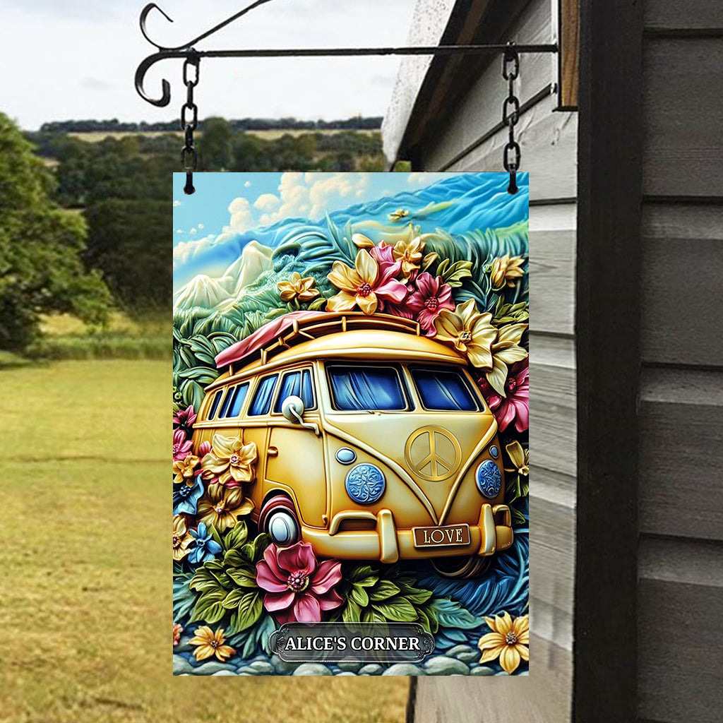 Floral Van Peace Sign - Personalized Hippie Rectangle Metal Sign