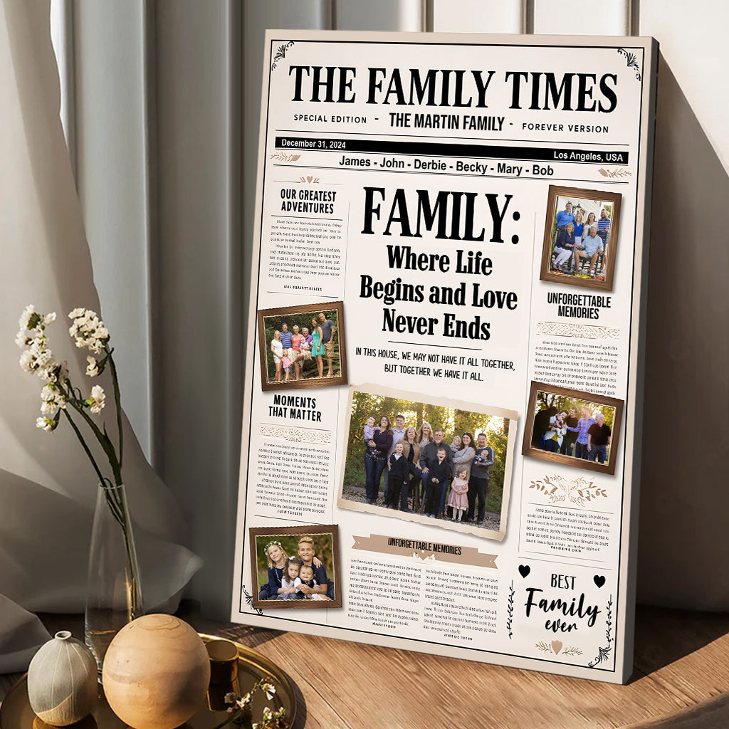 Family Newspaper - Personalized Family Canvas And Poster