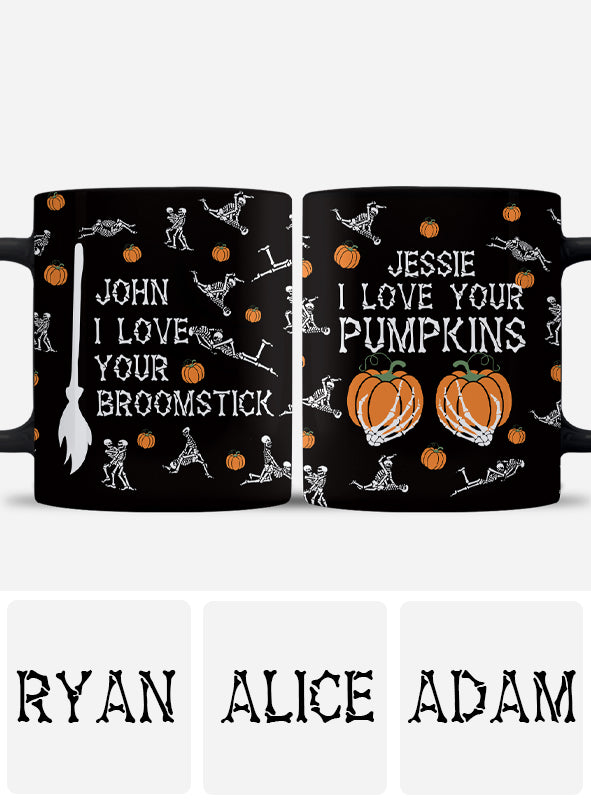 Love Your Pumpkins / Broomstick - Personalized Couple Mug