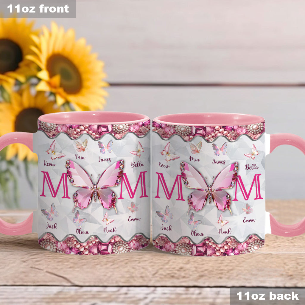 Mom And Children Butterflies - Personalized Mother Accent Mug